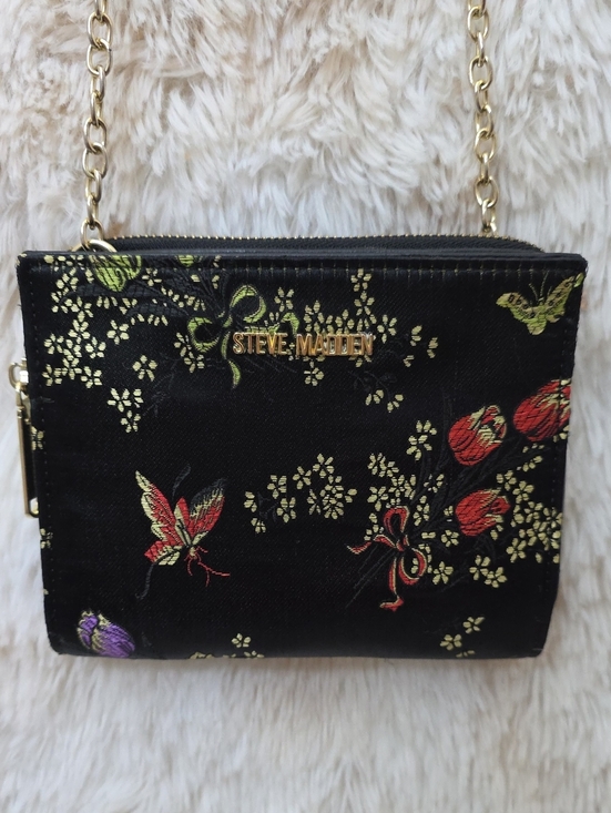 Handbags - *Steve Madden Black Floral Crossbody Bag Gold Chain Convertible Purse Wristlet